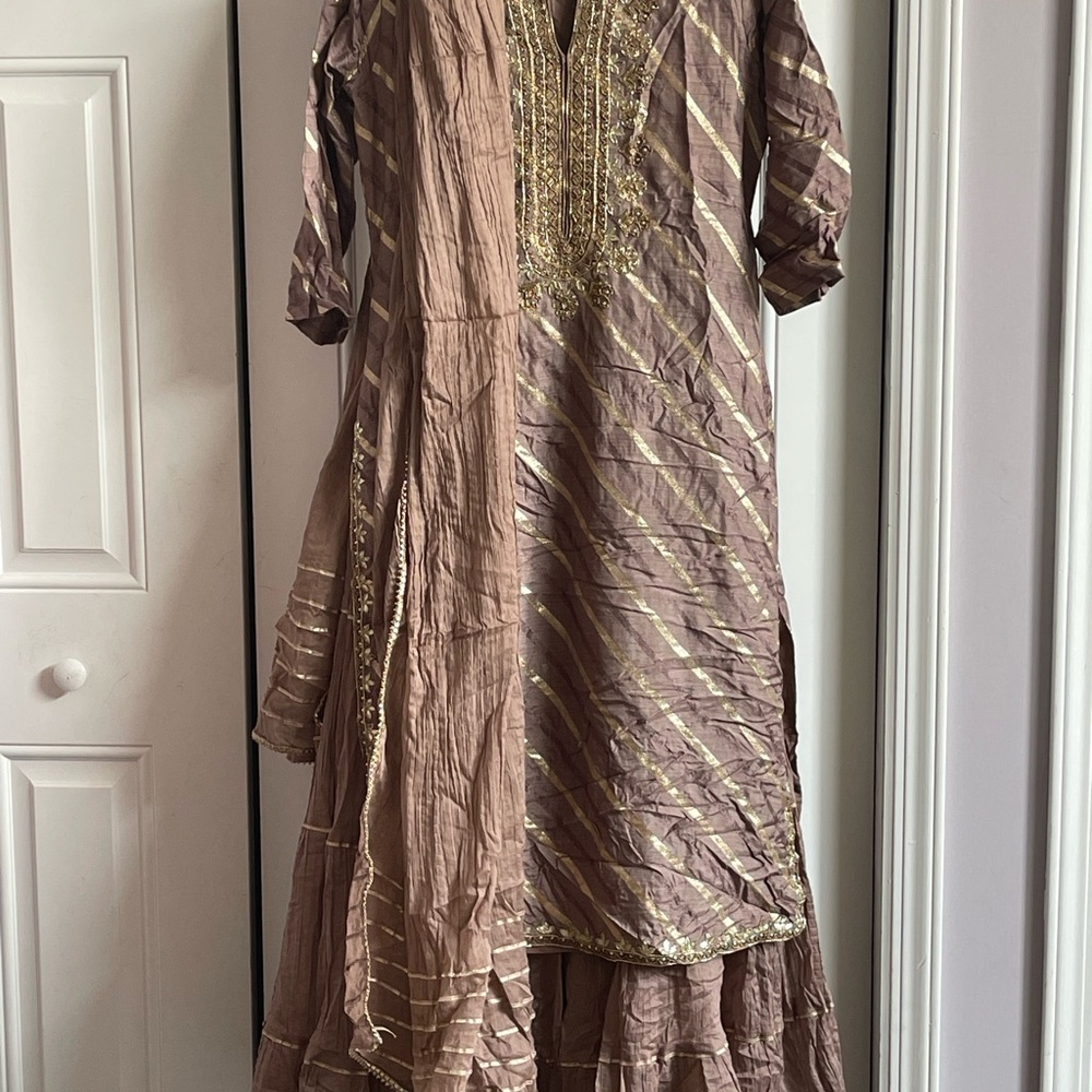 Elegant Brown Embroidered Dress
